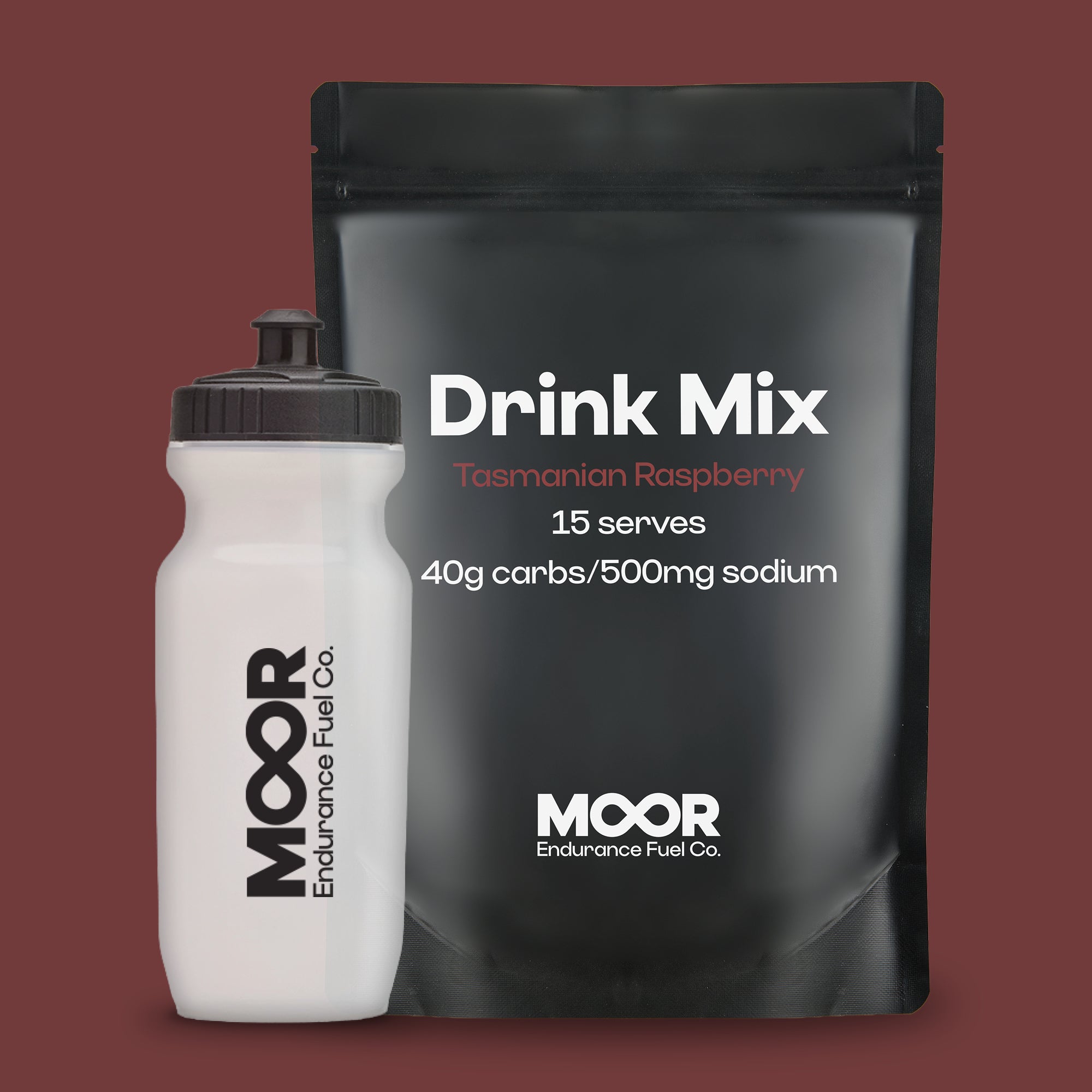 Moor Drink Mix - Bulk 15 Serves & Drink Bottle Bundle - Raspberry